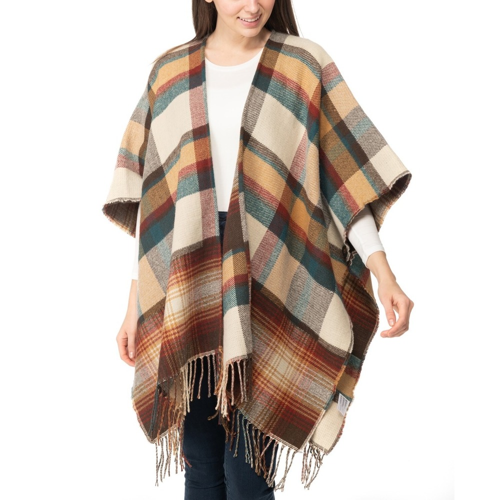 Charter Club Reversible Multi-Plaid Topper Wrap Poncho Women's One Size NEW
